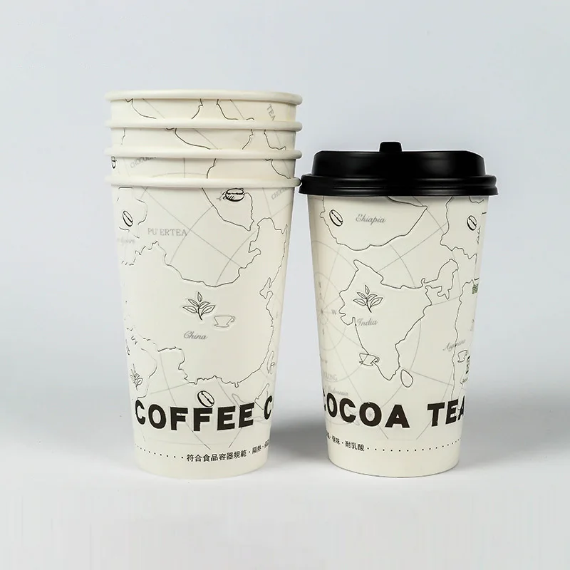 Wholesale logo printed disposable coffee cups Foamed heat proof paper cup with lid plastic with fermented paper