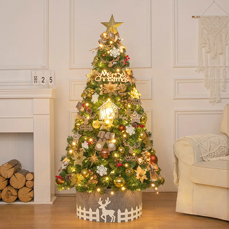 Christmas Decorations Pointed Christmas Tree With White Pe+ Pvc Red Fruit Mix Automatic Tree With Lights Christmas Tree