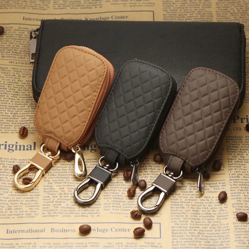 OEM Car key case hide universal car remote control cover gift bag Grid pattern Protect business senior storage logo custom