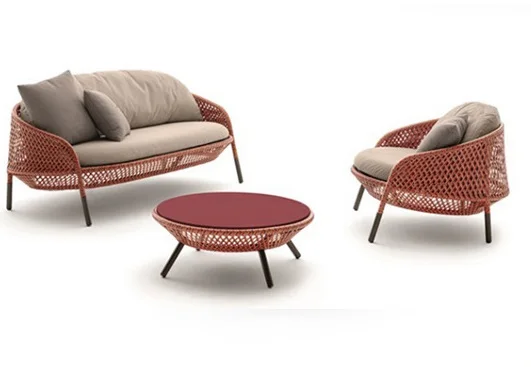 Rattan furniture outdoor modern style aluminum frame round coffee table