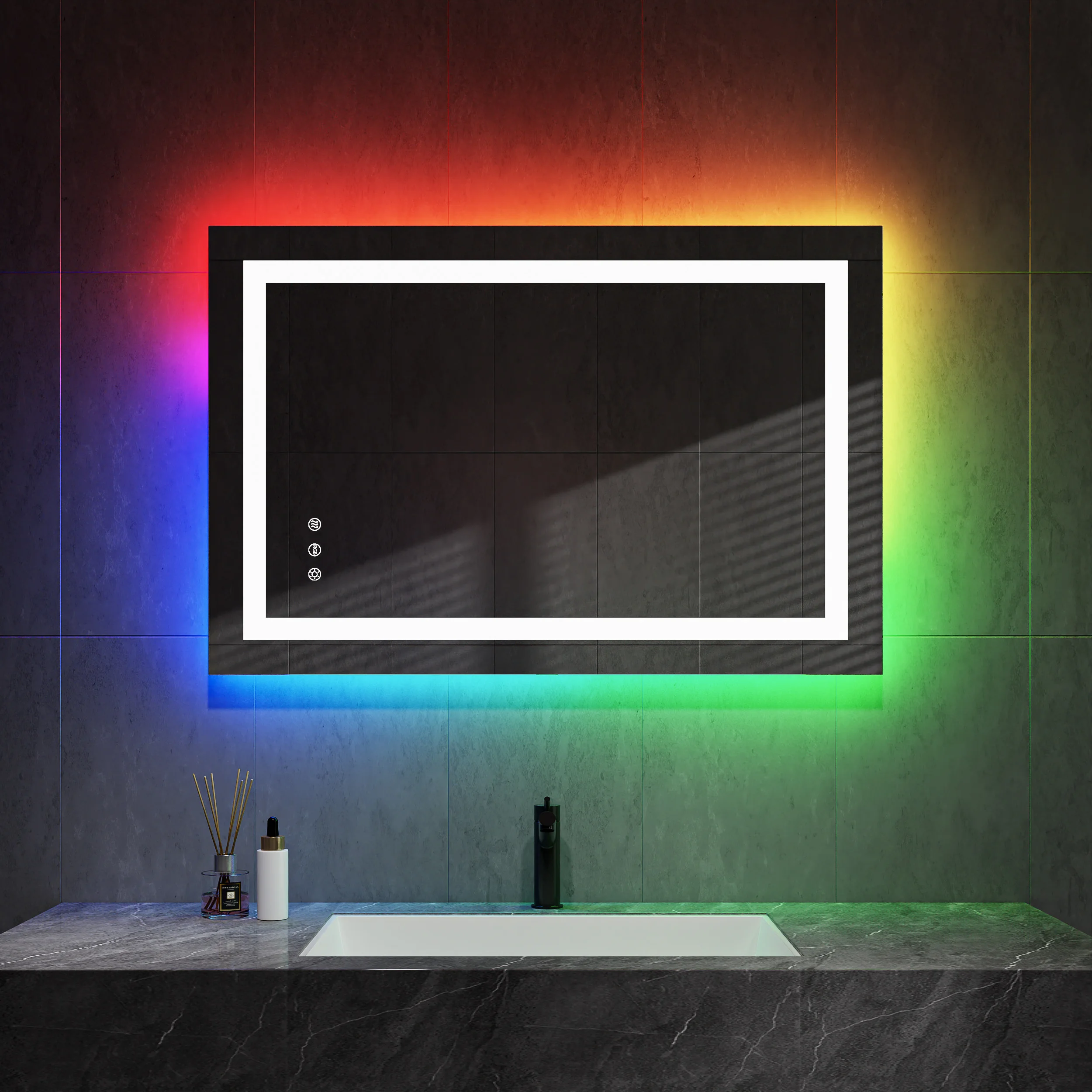 Wholesale Wall Mounted Touch Screen Smart For Hotel Rgb Colorful Led Bathroom Mirror With Led Light