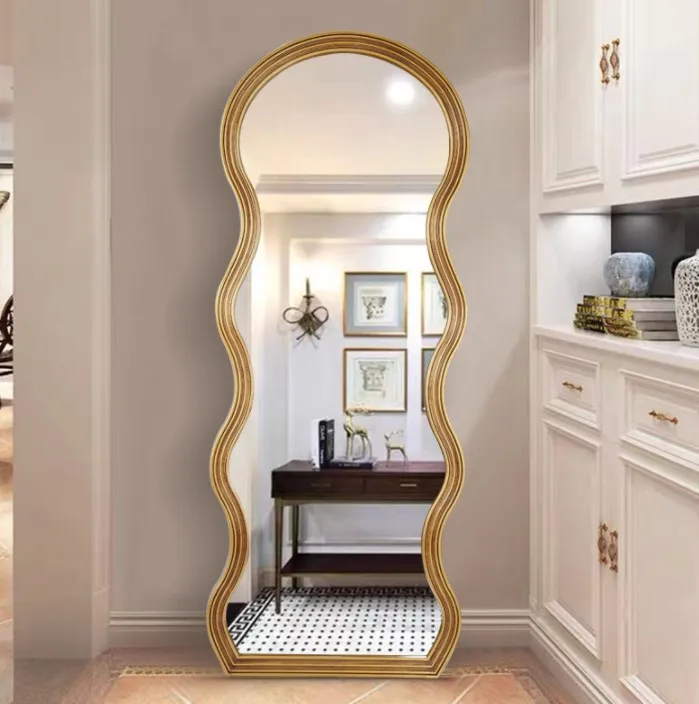2022 Modern wavy full-length mirror cloakroom dress floor mirror creative simplicity art deco mirror