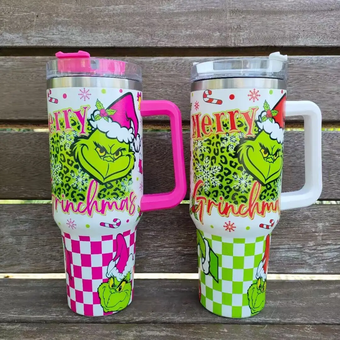 custom grinch 40oz tumblers christmas printed travel mugs stainless steel thermos cup wholesale