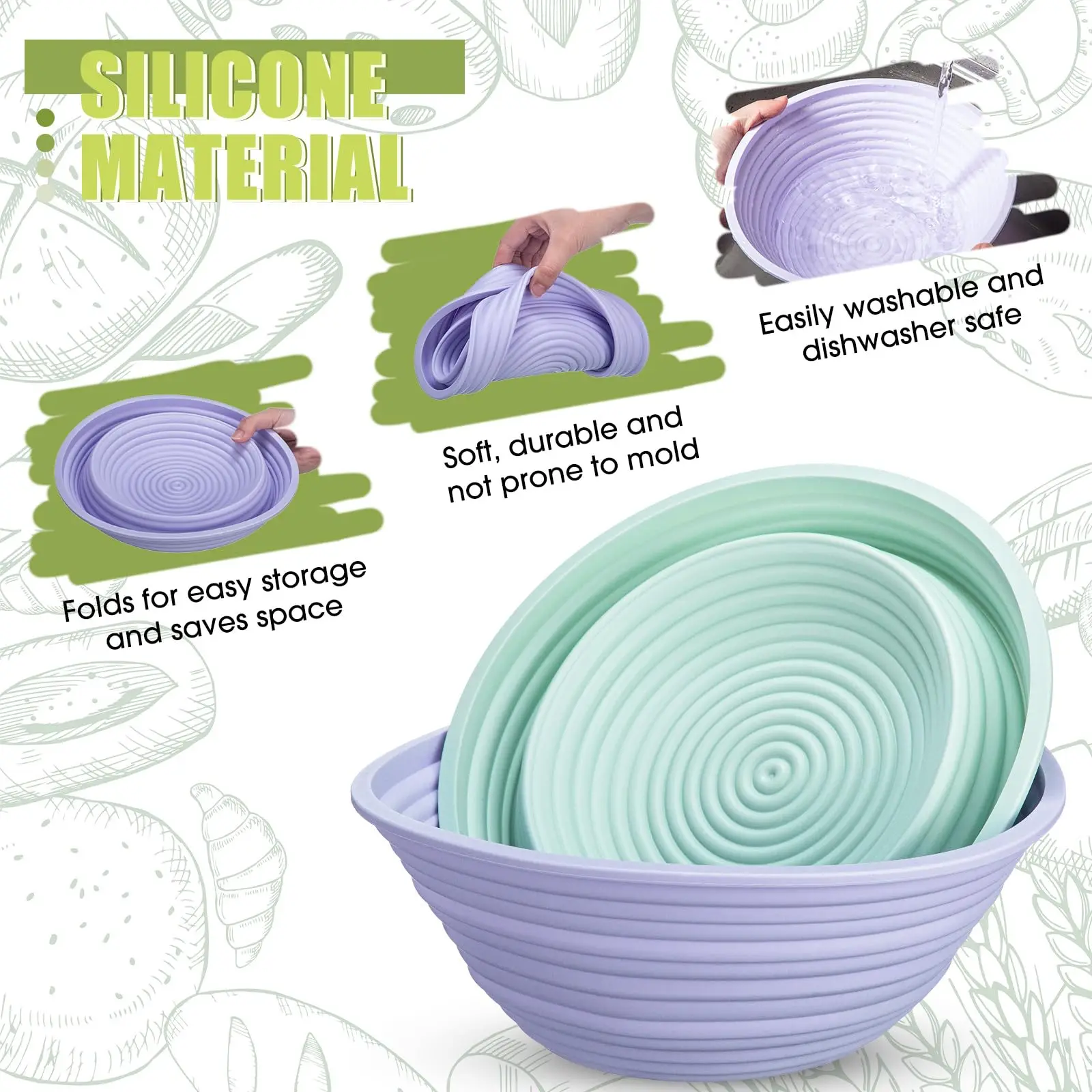 Best Price foldable silicone bread fermentation basket Yeast bread baking bowl Yeast baking bread proofing baskets