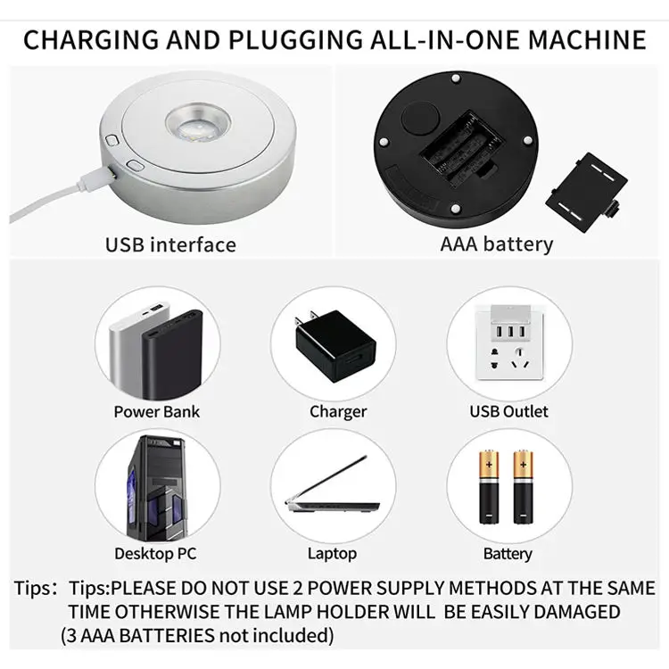 adjustable rotating display stand base led rotating display base for 3d crystal photo with 4 Revolving & 8 Light Modes
