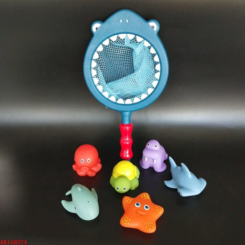 Wholesale Rubber temperature toys PVC Fishing Sea Animal Toys Animal Swimming Squize Sprinkler Baby Bathroom bath Toys