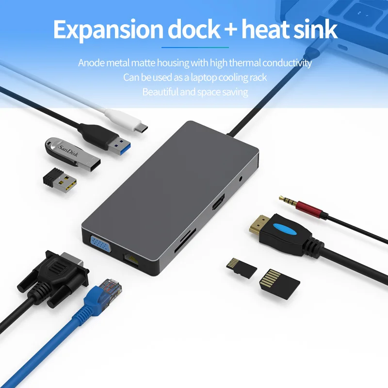 10 портов Тип C хаб Rj45 Hdtv Vga Pd Usb-концентратор адаптер в 1 Usb-C концентратор для Macbook