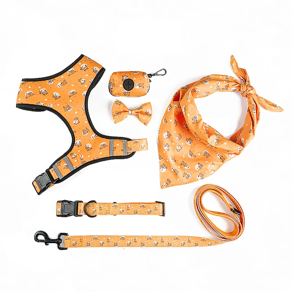 Padded Puppy Pet Vest Leash Breathable Led Backpack Printing Reflective Dog Collar and Harness