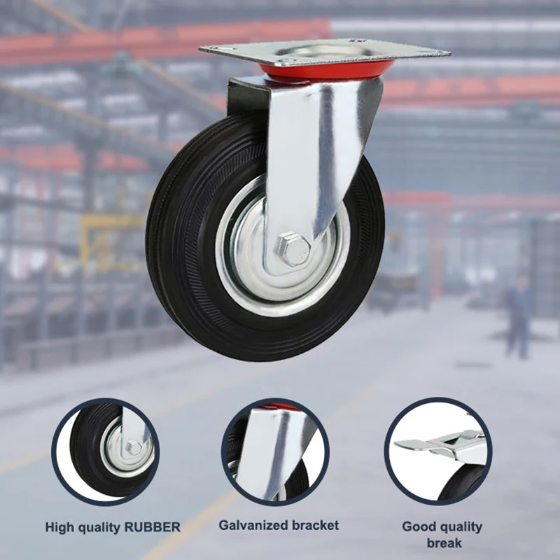 Heavy Duty Caster Wheels 8 Inch 10 Inch Rubber Caster Wheel Brake Swivel Industrial Caster Wheels