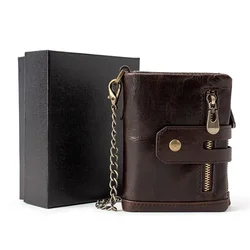 Bifold Removable Coin Holder Men Chain Hanging Card Holder Wallet Man Wallet Real Leather Wallet For Men