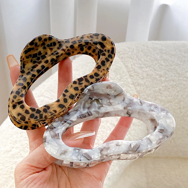 4mm Thickened Cellulose Acetate Large Size 11cm Leopard Hair Claw Clip Nonslip Marble Circle Claws Clip for Thick Hair