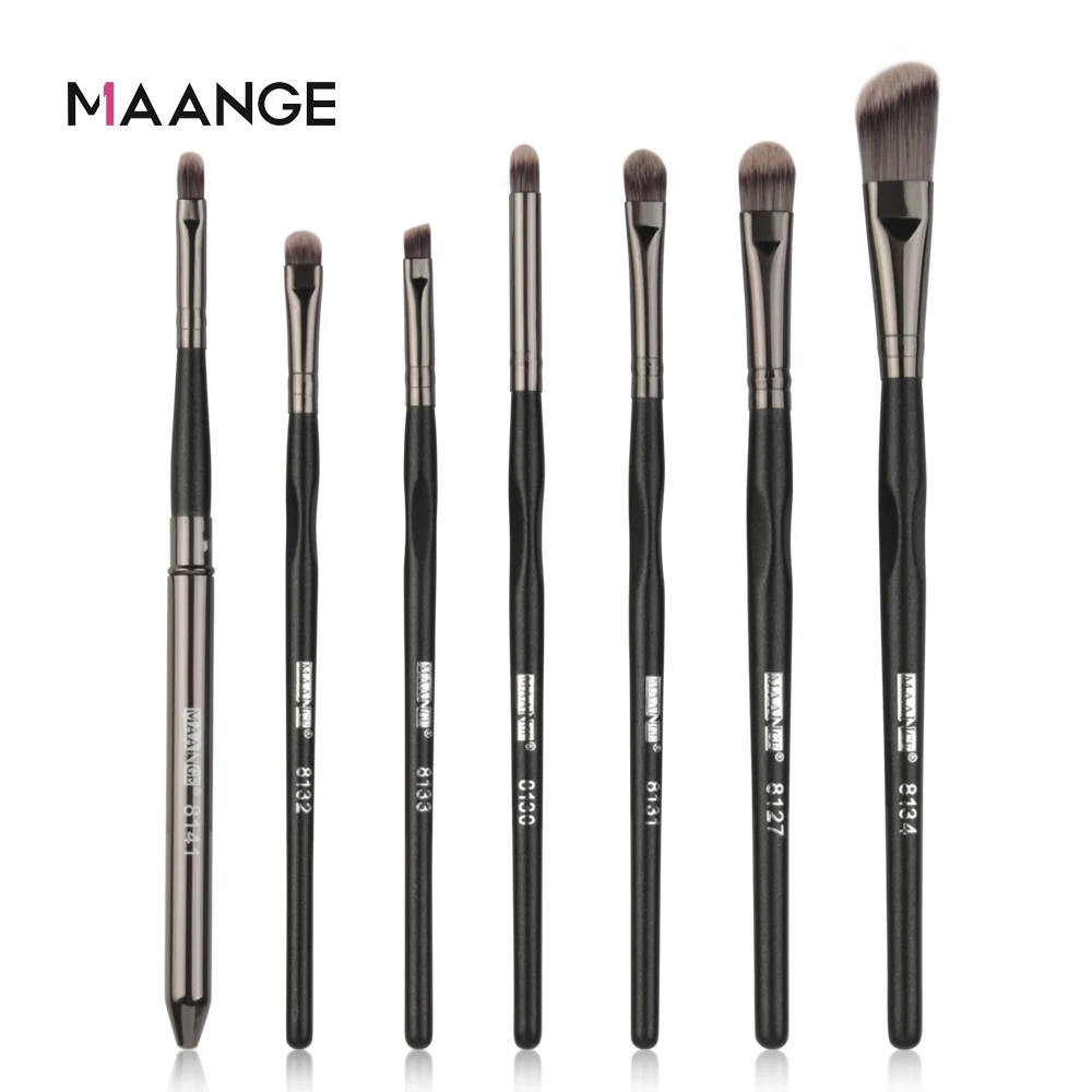 MAANGE Private Label Elegant brush 7pcs Custom Black Lip Angled Foundation Concealer Eyeshadow Eye Shadow Makeup Brush Se