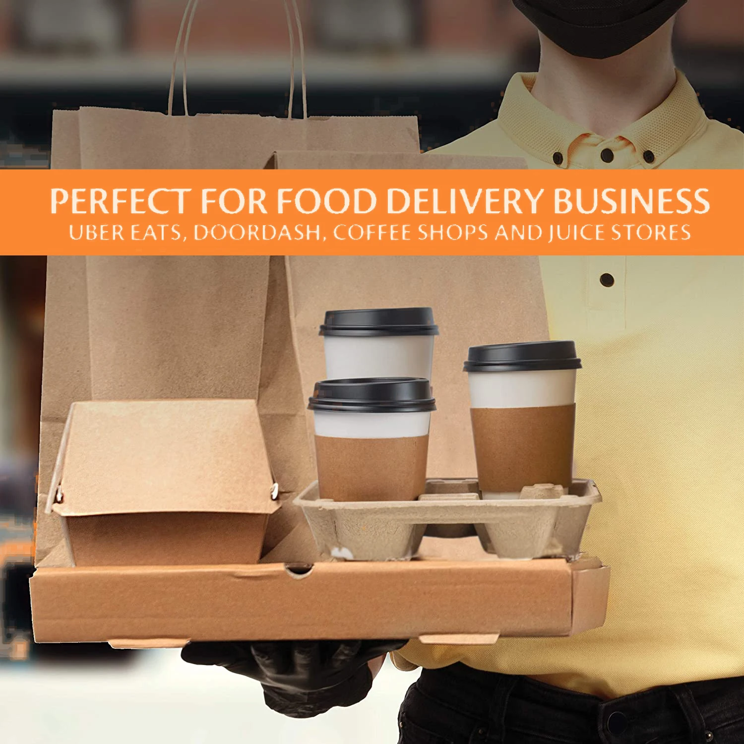 Takeaway 2 4 Cup Carrier Disposable Clip-On Utility Coffee Drink Cup Paper Pulp Fiber Holder Tray  For 8-32 oz