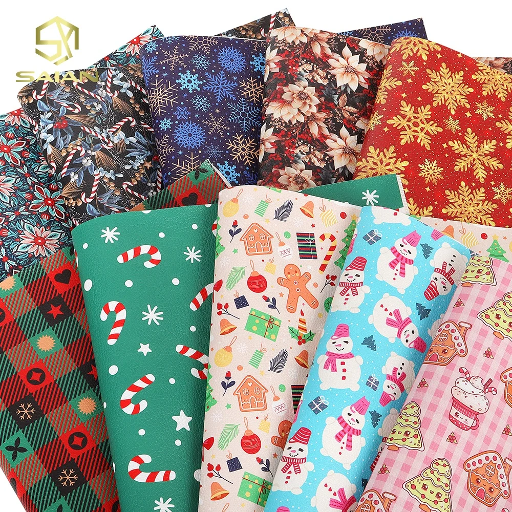 Popular Christmas Designs Santa Elk Clear Leather Vinyl Customized Patterned Printed Vinyl For Making DIY Bows Bags Shoes