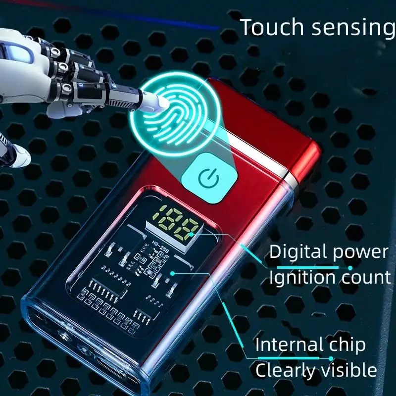 Transparent shell waterproof and windproof outdoor double arc lighter digital power display USB electronic cigarette lighter