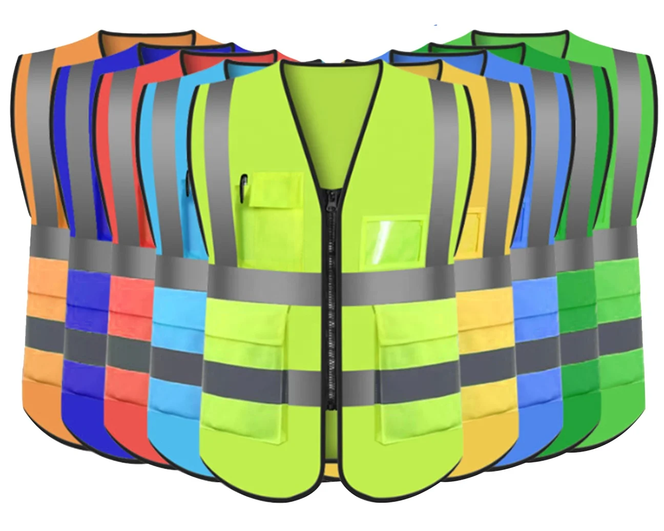 Traffic Safety Reflective Vest Emergency Safety Vest  With Pockets And Zipper workers vest