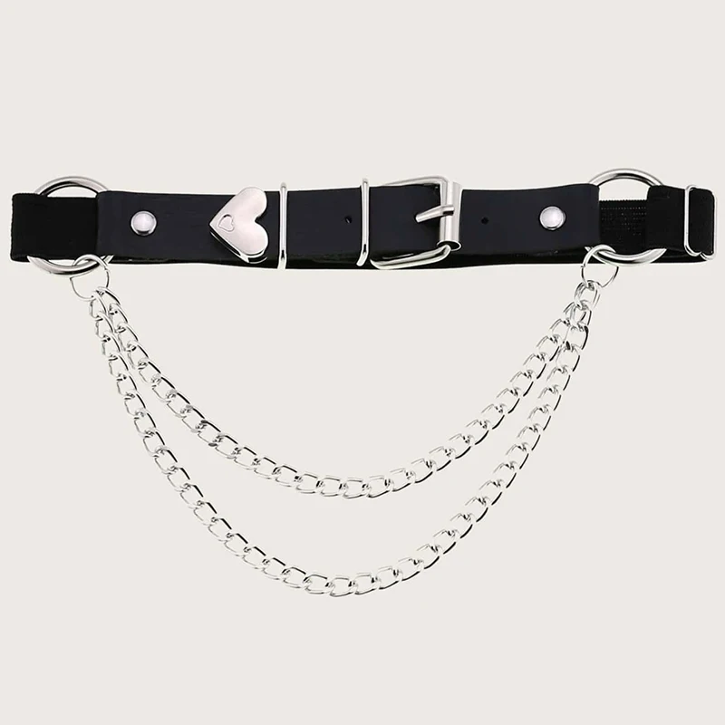 Simple Women PU leather Sexy Thigh Garter Belts Elastic Adjustable Punk Leg Ring With Double Layer Silver Metal Chains