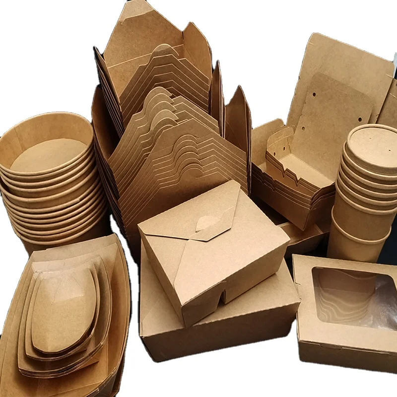 Disposable 100%  biodegradable Chinese takeaway printed kraft paper lunch fast food container