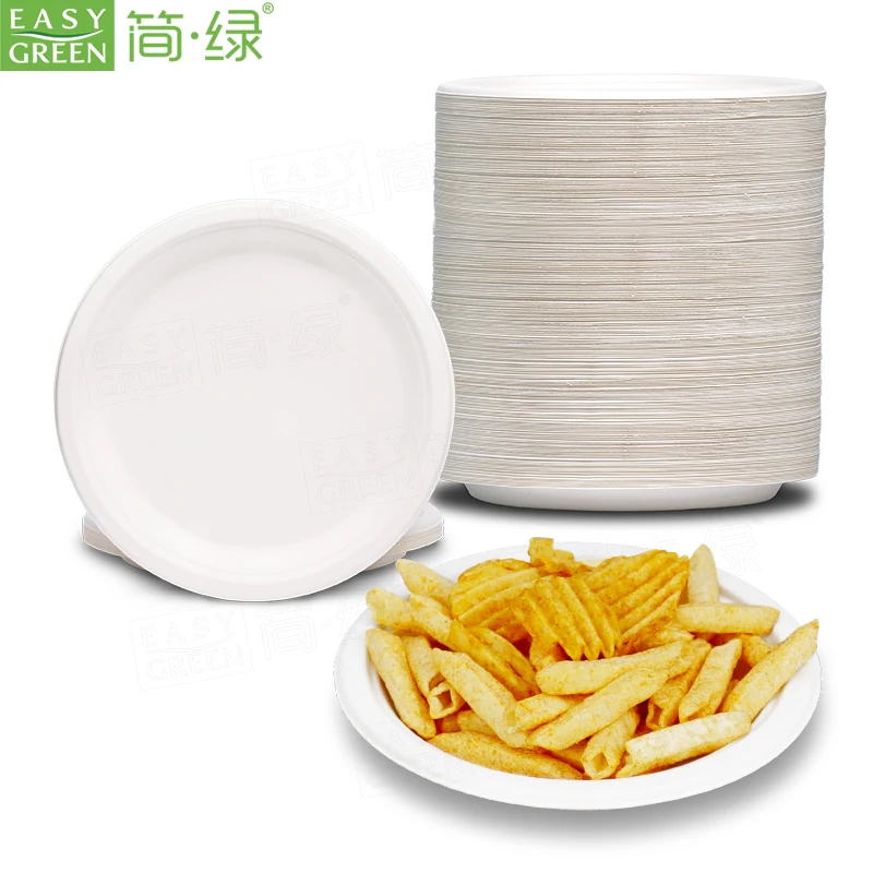 Eco-Friendly Green Fast Food Tray Pulp Tableware 9 Inch 100% Compostable Biodegradable Disposable Bagasse Sugarcane Paper Plates