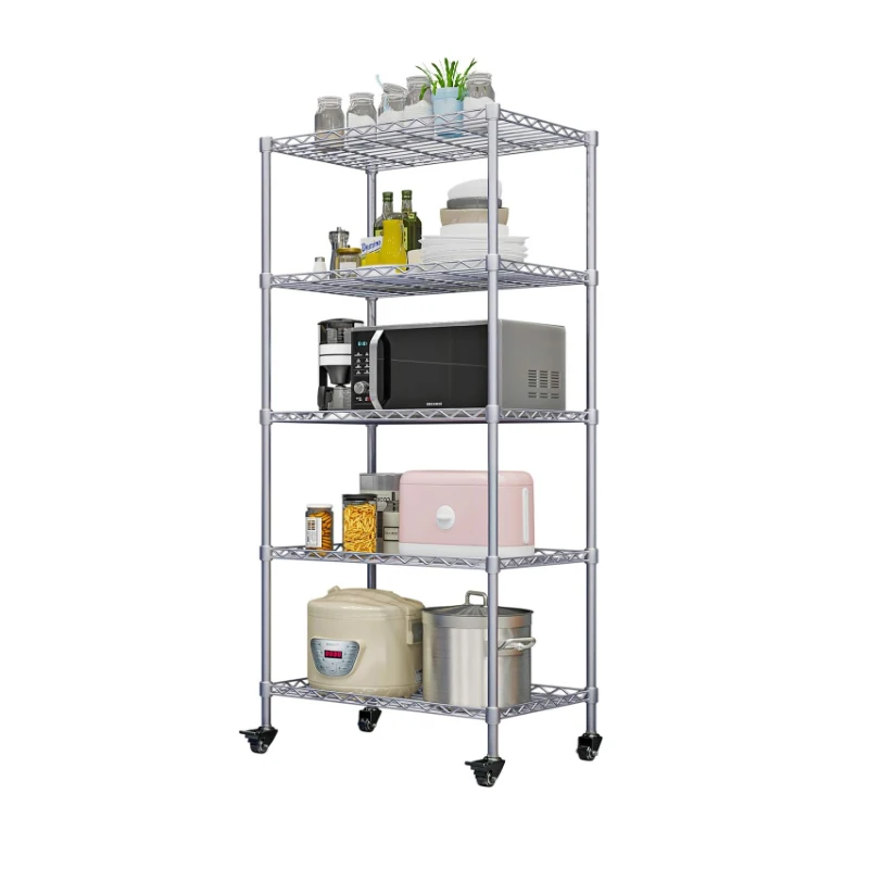 NSF Approval  Metal Rack 5  Tiers Shelves Chrome Metal Storage Wire Shelf