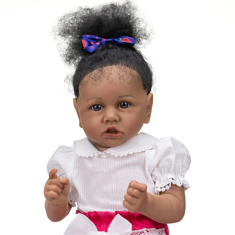 wholesale life like 22 inch newborn reborn dolls 55cm cotton cloth body dark skin realistic rebirth baby toys