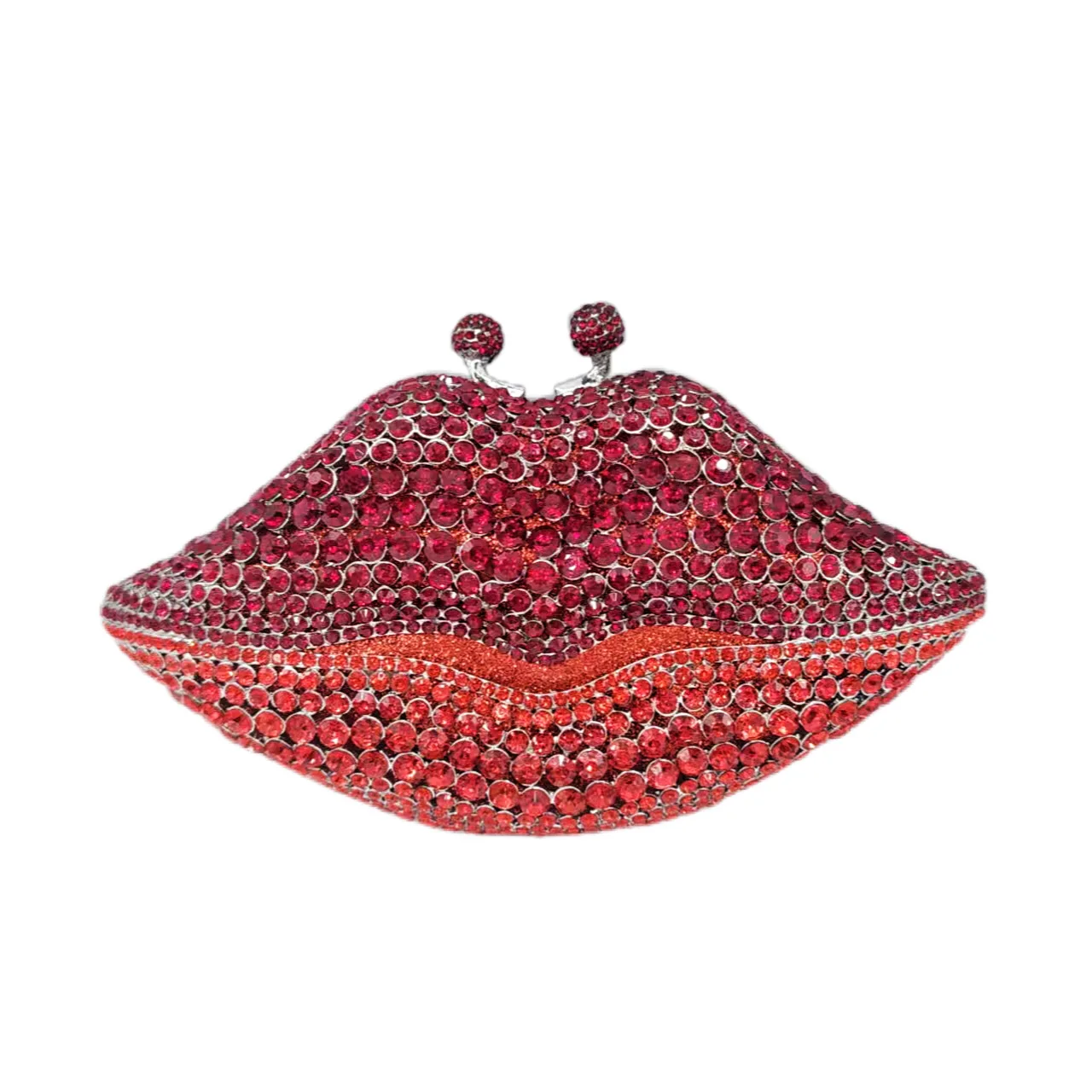 Trendy Bling Mini Charm Full Rhinestone Clutch Evening Bag Handbags Red Rhinestone Lip Bags For Women