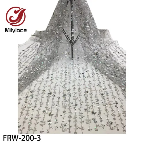 Lovely Silver Flower African Lace Fabric French Lace With Sequins For Dress