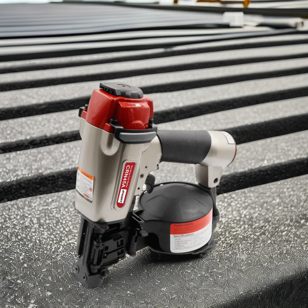 CRN45A Industrial Grade Pneumatic Coil Nail Gun 15 GA Steel Wire Roofing Welded Asphalt Fiberglass Shingles Wood