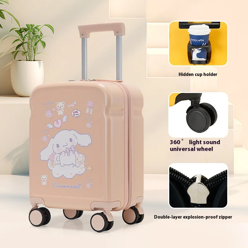 Sanrioed Kawaii Anime Suitcase Cinnamoroll Pochacco Kuromi Beautiful Cabin Luggage Trolley Bag Universal Wheel Spinner Caster