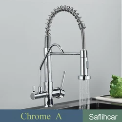 Chrome Filter Kitchen Faucet Dual Handle Purified Hot Cold Sink Tap 360 Rotation 2 Spouts Spring Faucet pure water Taps Crane