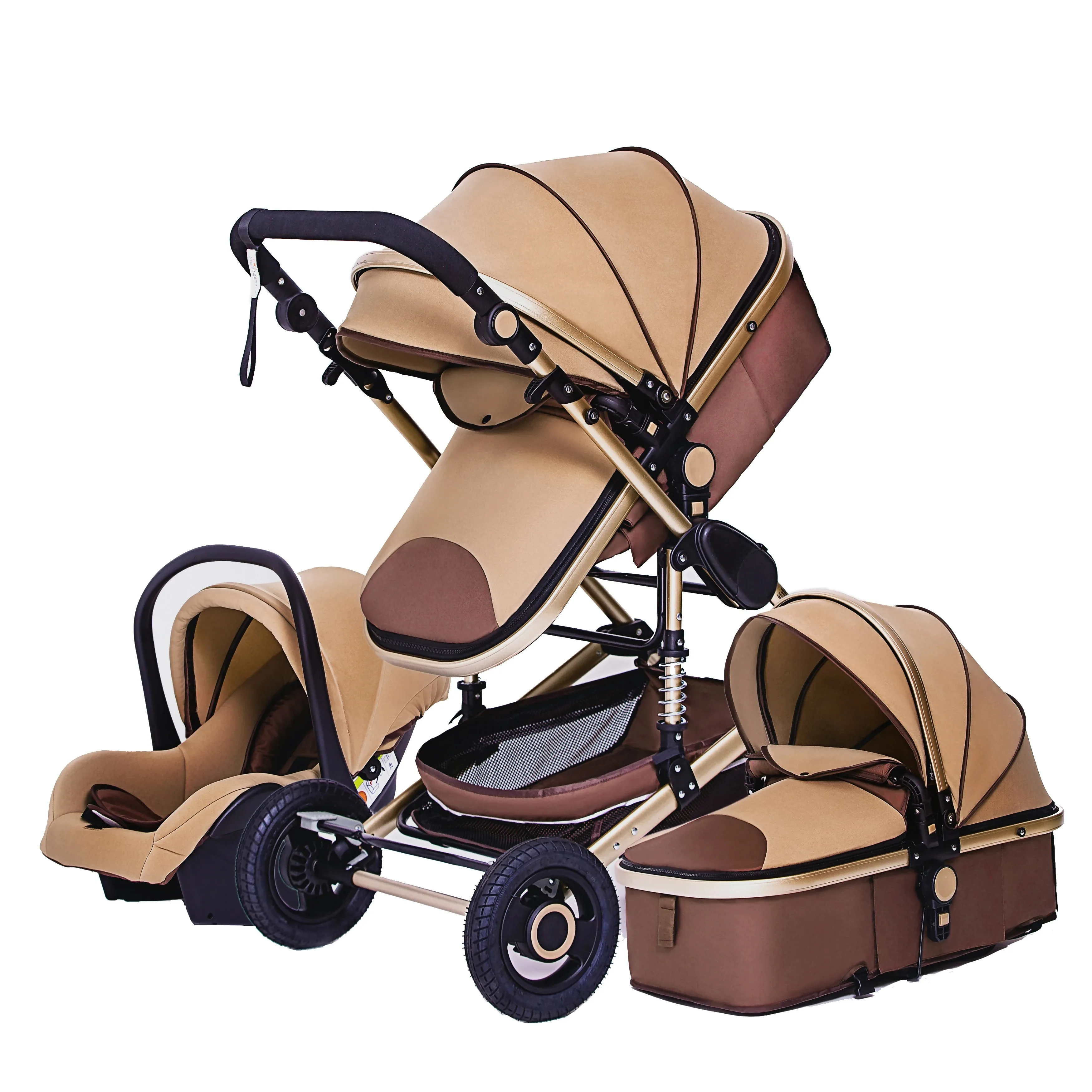 Istaride Multifunctional 3 In 1 Baby Stroller Luxury Portable High Landscape 4 Wheel Stroller Folding Carriage Gold Baby