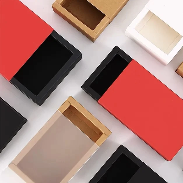 Rectangle Display Paper Drawer Box With Clear PVC PET Window Sleeve for Cookie Flower Toy