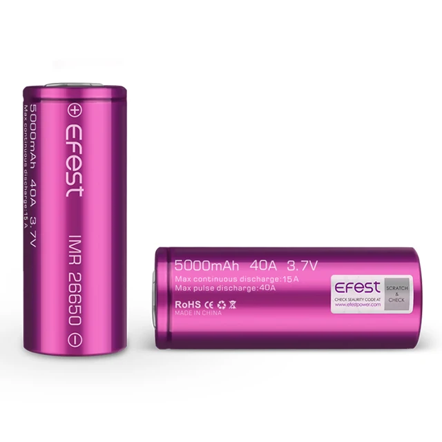 
Enough stocks 5000mAh high discharge rate 40A 3.7v Efest 26650 li ion battery 