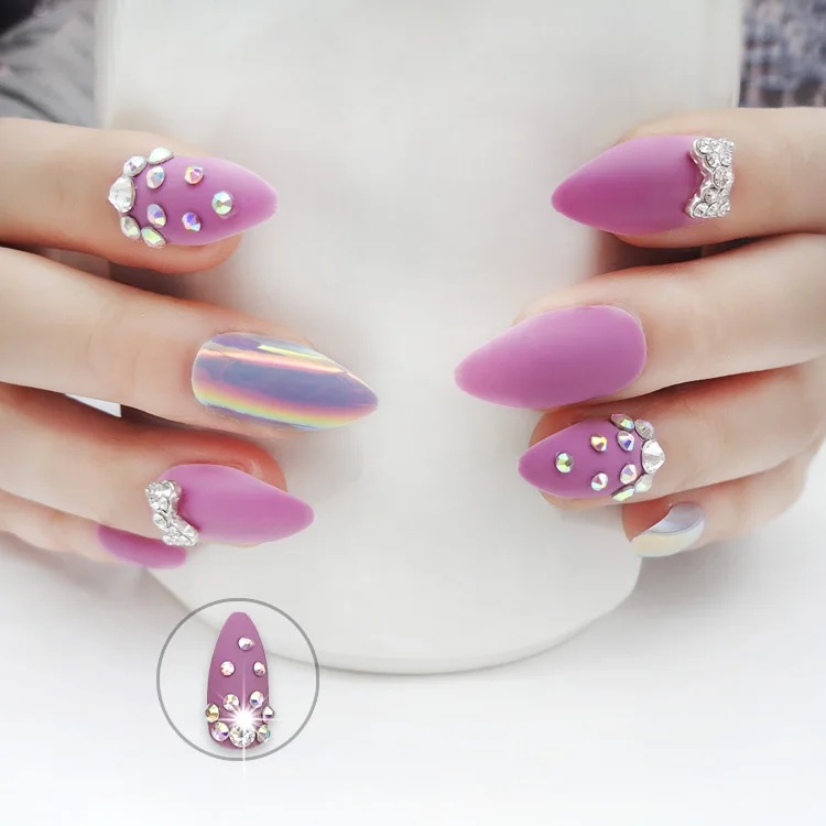 
NEWAIR luxury package custom press on nails pre glued nail designs art rhinestone point shape acrylic nail manufacturer 