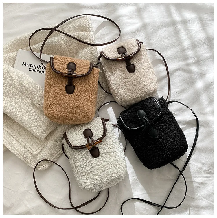 Low price Spot wool bag cell phone bag collision color simple foreign single shoulder crossbody small bag female