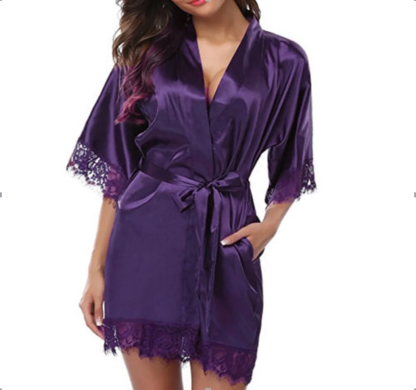 Cowinner Women Satin Kimono Robes Silk Short Bridesmaid Robe Lingerie Dressing Gown