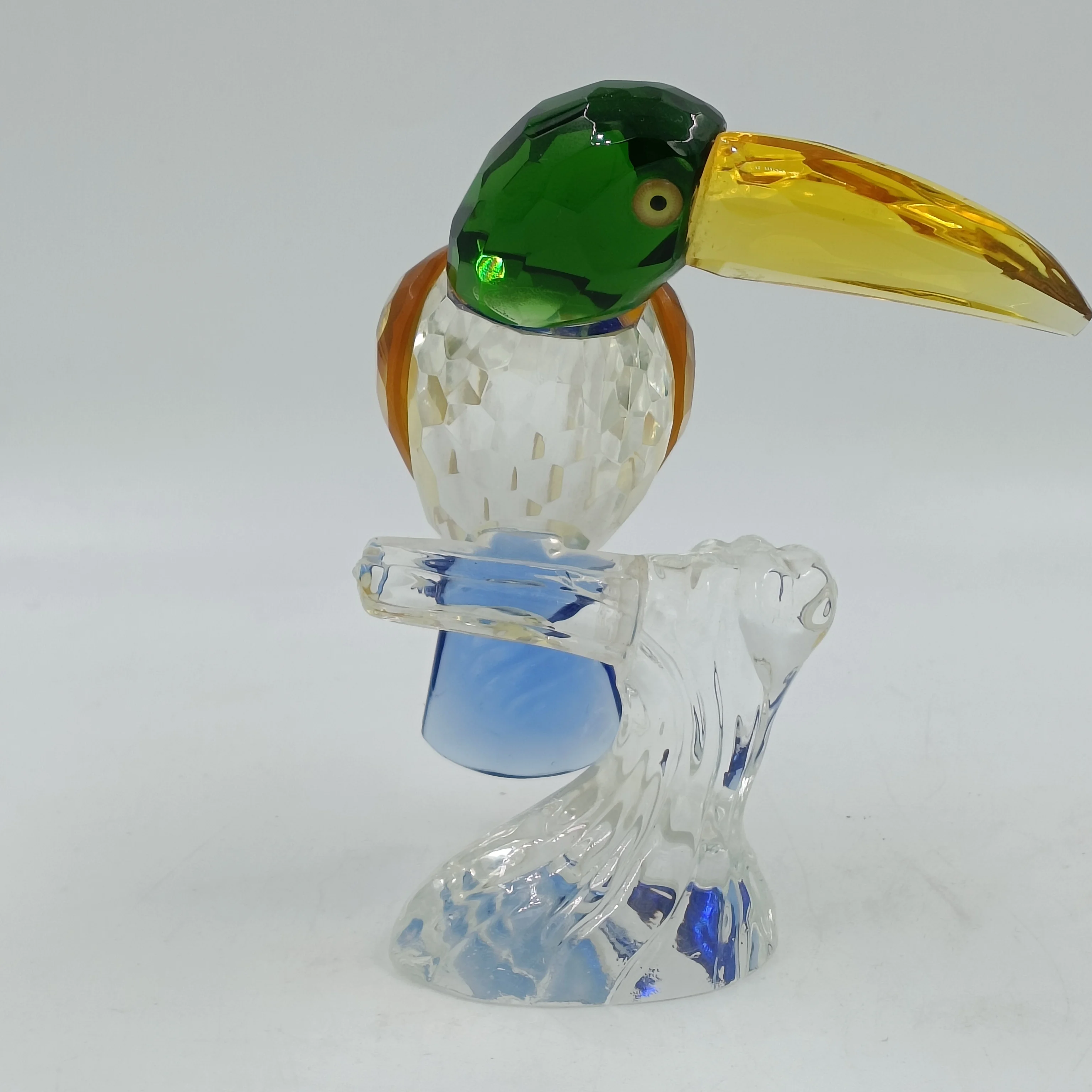 FOSUN  Crystal Bird Figurine Collectible Art Glass Animal Figurines for Home Decor Gifts Colored Toucan Bird Trinket Jewelry Box