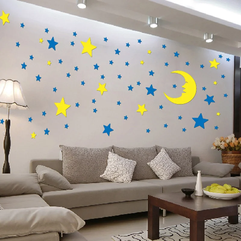 3D DIY Star Moon Mirror Wall Sticker Home Decoration Decal for Bedroom Living Room Wallpaper Mural