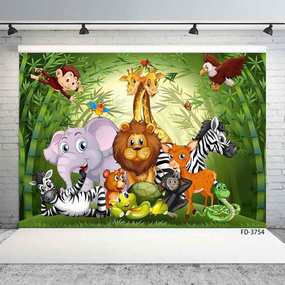 Cartoon Animal Wild Safari Jungle Theme Birthday Party Banner Background Decor Baby Shower Kid Poster Backdrop Photo Studio Prop