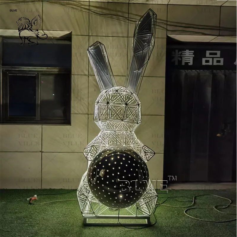 BLVE Decorative Outdoor Landscape Metal Garden Animals Statues Abstract Life Size Stainless Steel Rabbit Sculpture