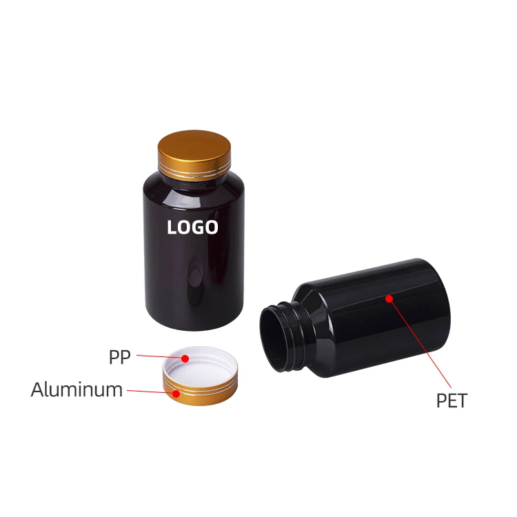 Wholesale pharmaceutical pet plastic pill bottle black plastic bottle jar container pill capsules