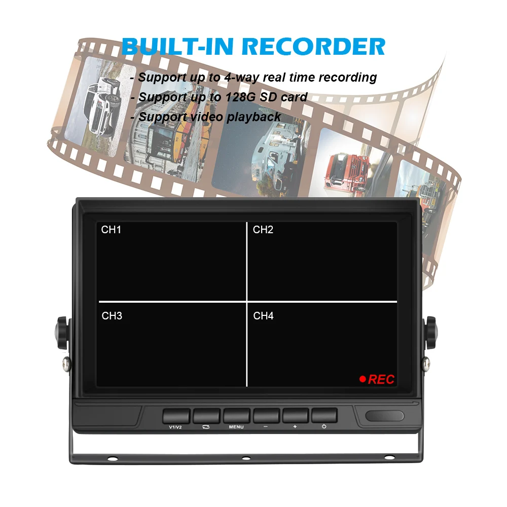 7 inch 4CH Available Bus Truck DVR 1080P IPS Color Monitor RearView IP68 Waterproof Car LCD Monitor