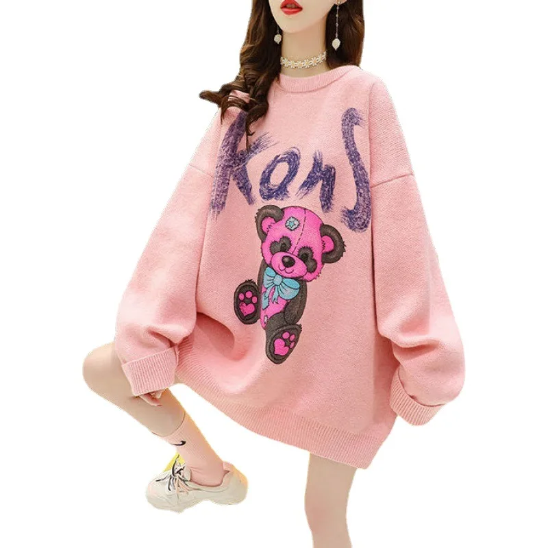 New arrival round neck lovely cartoon print women knitted  jumper