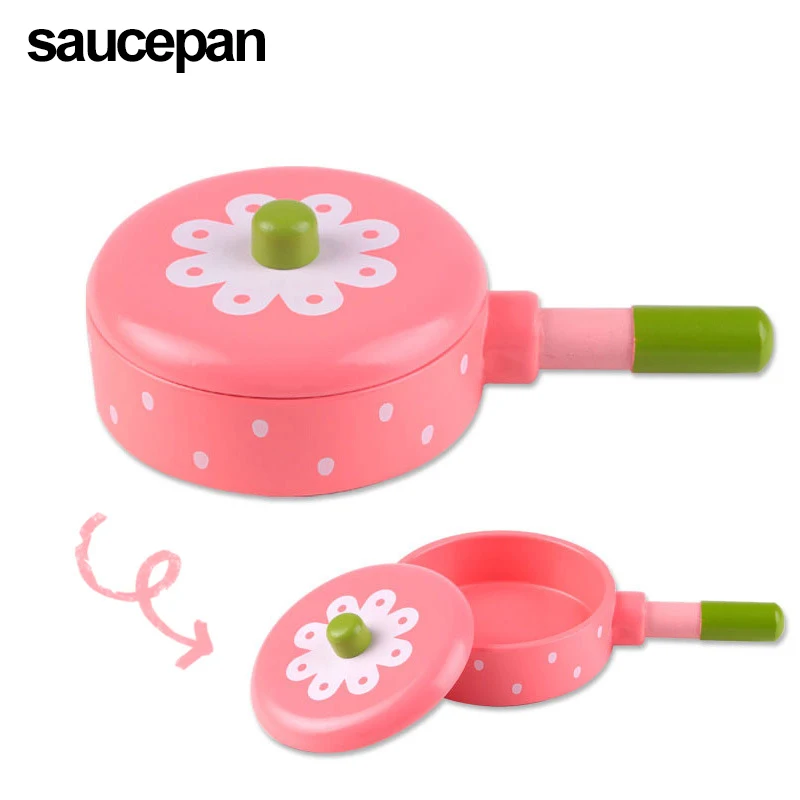 Wooden Play Home Chop Le Stir-Fry Toys Pan Wok Hot Pot