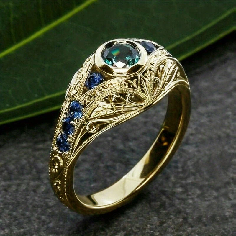 CAOSHI Fashion Trendy Silver Gold Color Magic Crystal Stone Promise Rings Blue Sapphire Round Finger Ladies Ring Women Jewelry
