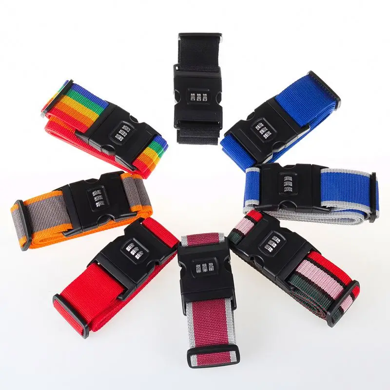 Luggage Strap Cross Belt Packing Adjustable Travel Suitcase Nylon 3 Digits Password Lock Buckle Strap Baggage Belt