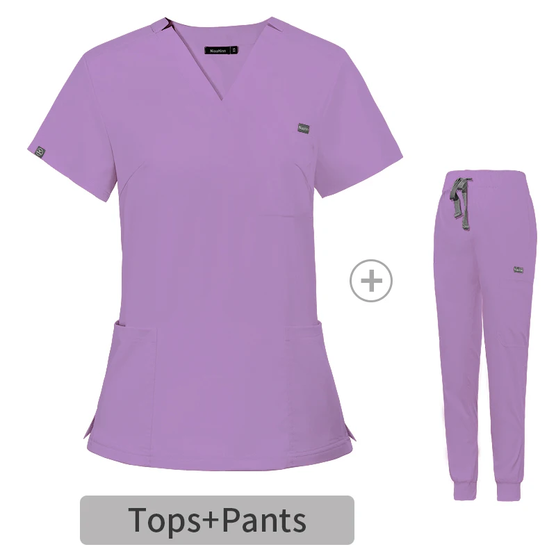 Custom Scrubs Hospital Uniforms Medic Scrubs Nurse Short Sleeve Top Joggers Scrubs Suit Spa Wear Stretch Slim Fit Nurse Uniform