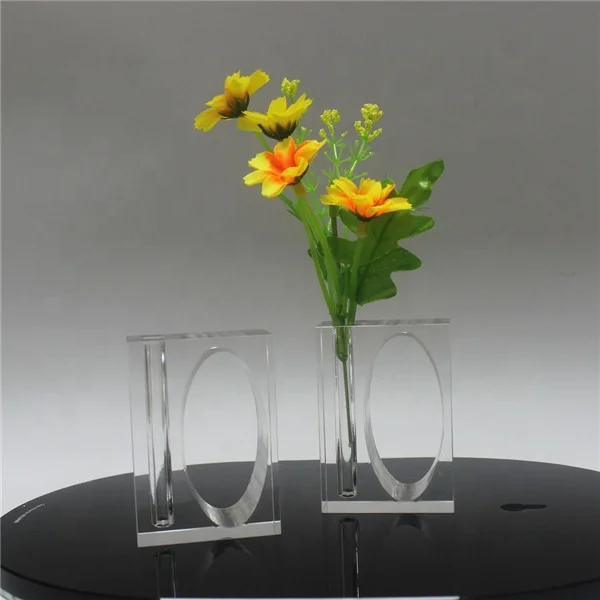 Wholesales wedding glass rectangle shape acrylic napkin  ring holder with flower vase for wedding favor for wedding gifts sets