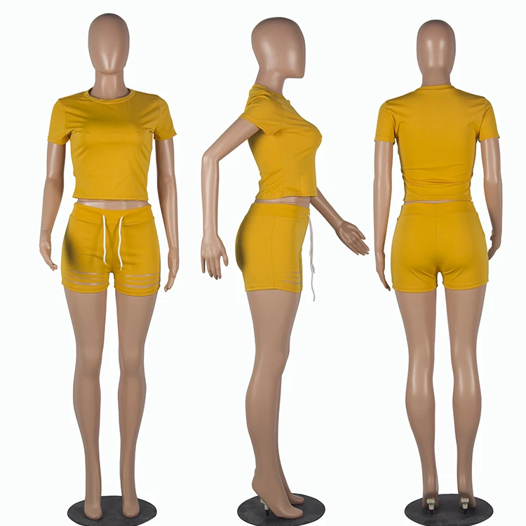 0520M008 Casual 2021 Summer Sexy midriff-baring clothes 2 Pcs TrackSuit Outfits sweat suit Two Piece Shorts Set Women Clothing