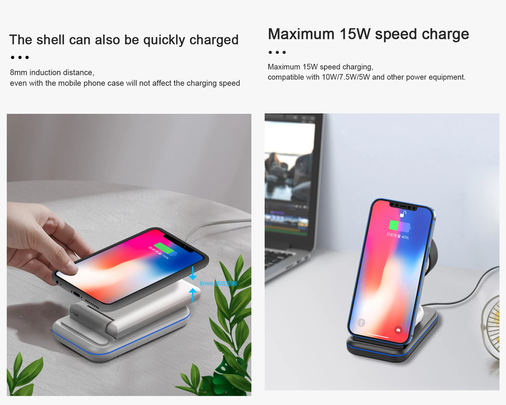 Foldable QI  3 In 1 Wireless Charger 3 In 1 15w Fast Wireless Phone Charger Pad